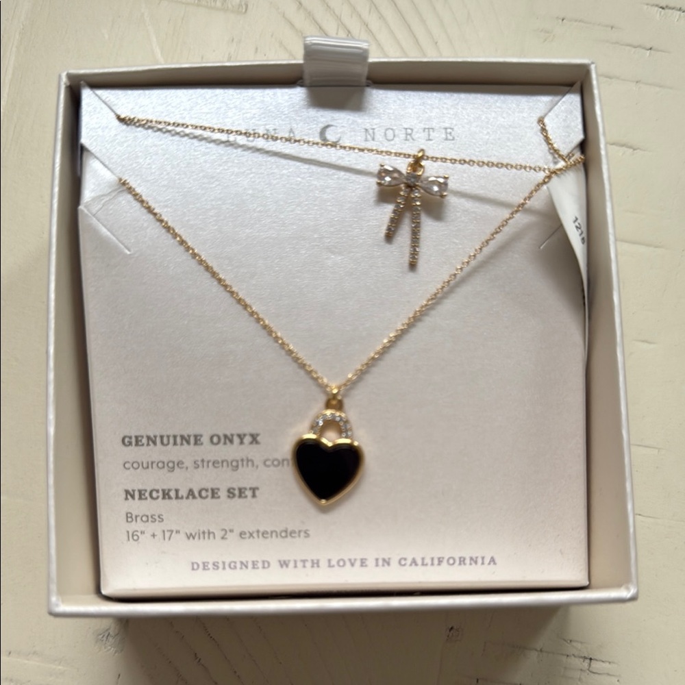 Gold and Black Heart Necklace Set Luna Norte